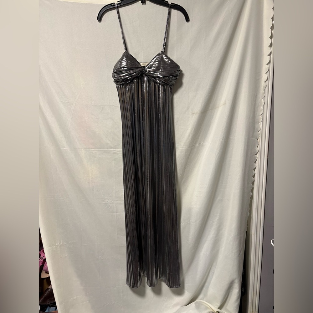 Metallic Silver Maxi Dress with Spaghetti Straps